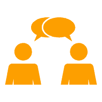yellow conversation icon of two people speaking to each other