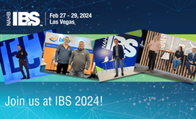 IBS24-Invitation-Hero (600 x 365 px) Blue Tangerine team members presenting at past International Builders Shows and text that reads Join us at IBS 2024