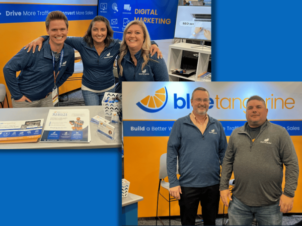 IBS 2023 Team Members Blue Tangerine Employees in the booth at IBS